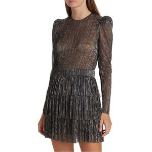 Sabina Musayev Metallic Black Tiered Long-Sleeve Mini Dress